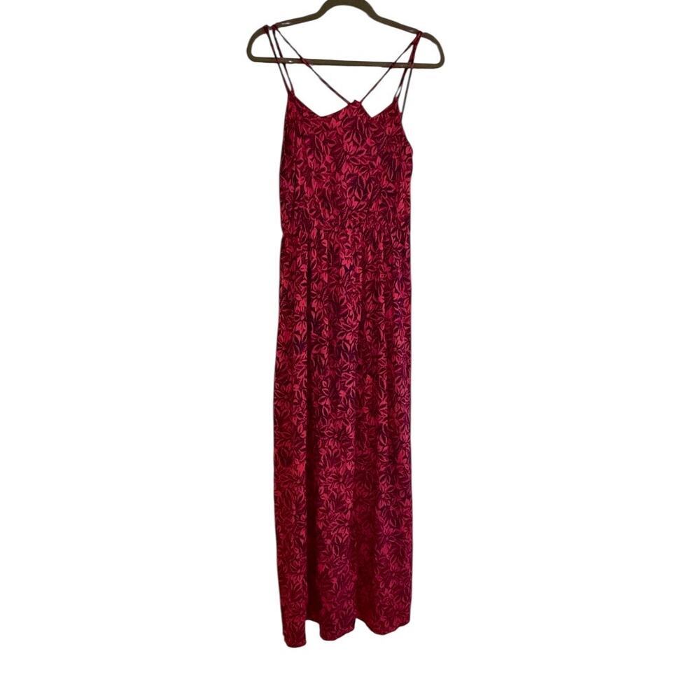 Charlotte Russe Pink and Black Leaf Print Maxi Dress.